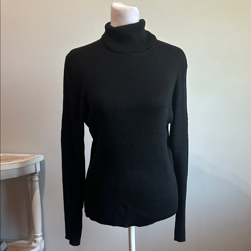 [Rowayton Sweaters] Black Ribbed Turtleneck Sweater - Size Large